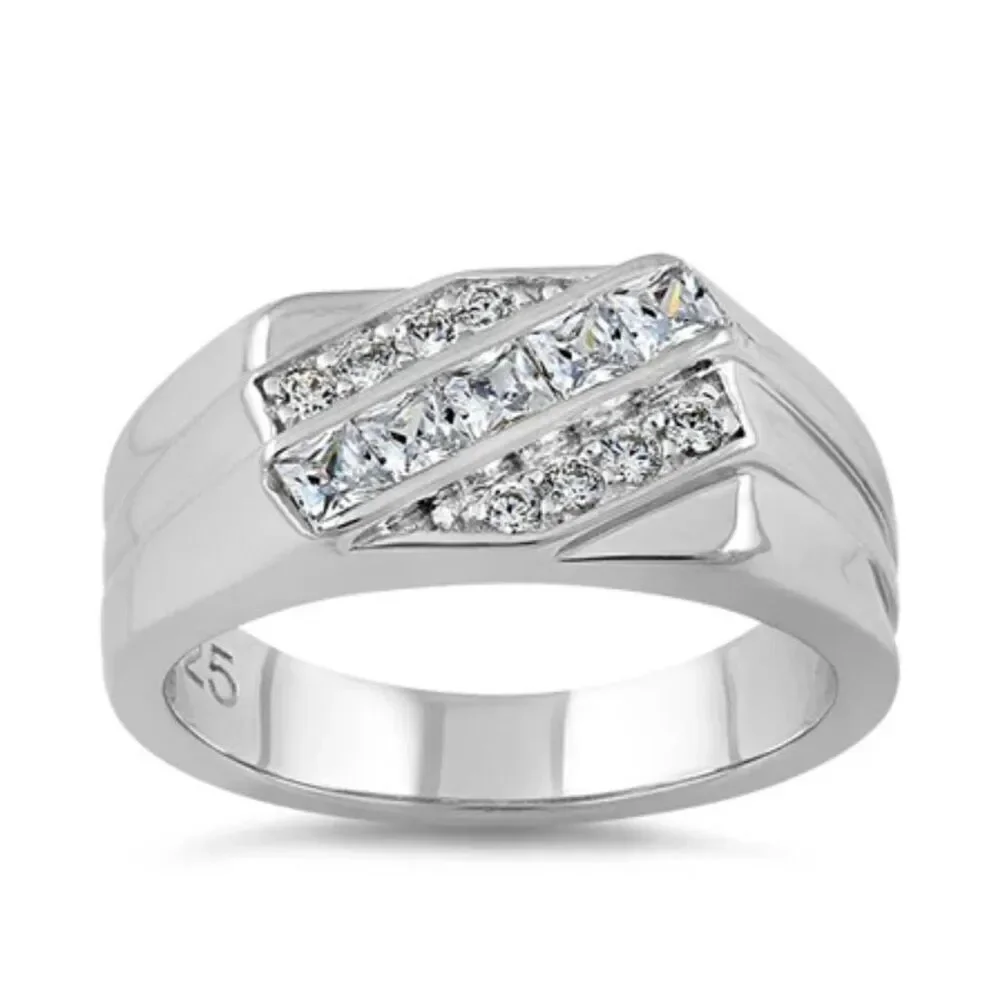 Sterling Silver Men's CZ Ring New